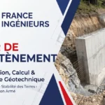 Coupe d'un mur de soutènement en béton armé avec talon, drain, géotextile et barbacanes